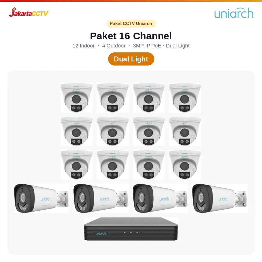 Paket CCTV Uniarch Dual Light 16 Channel
